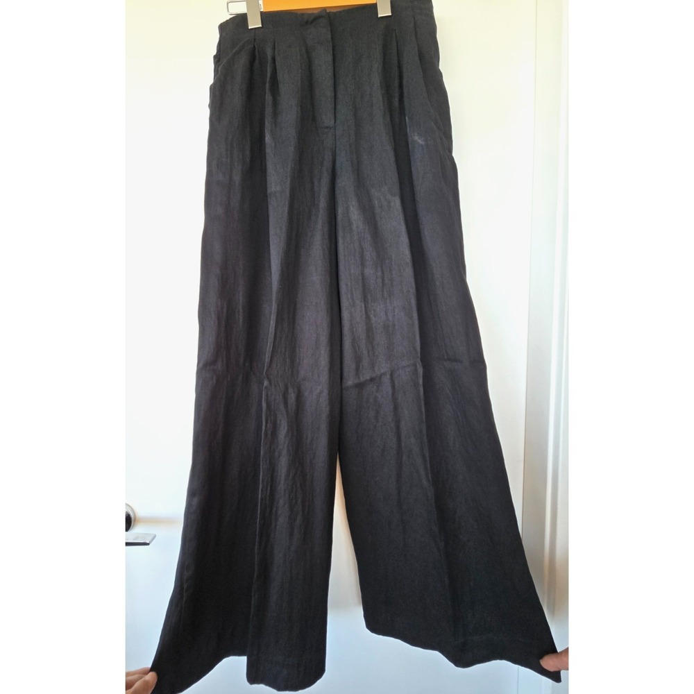 Zara Trouser Dress Pants Wide Leg Highrise Black Lyocell Viscose Pleated Drapey